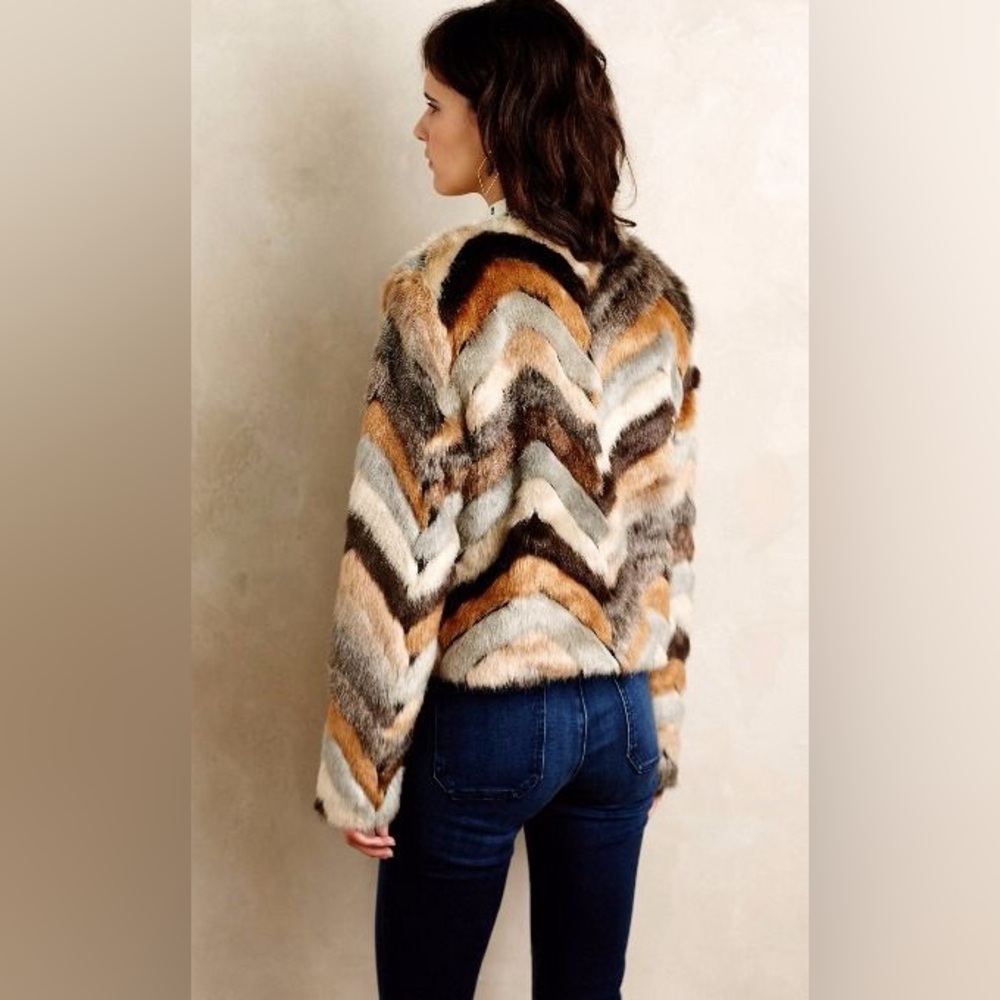 Anthropologie Elevenses - Chevron Faux Fur Jacket - S - Rare